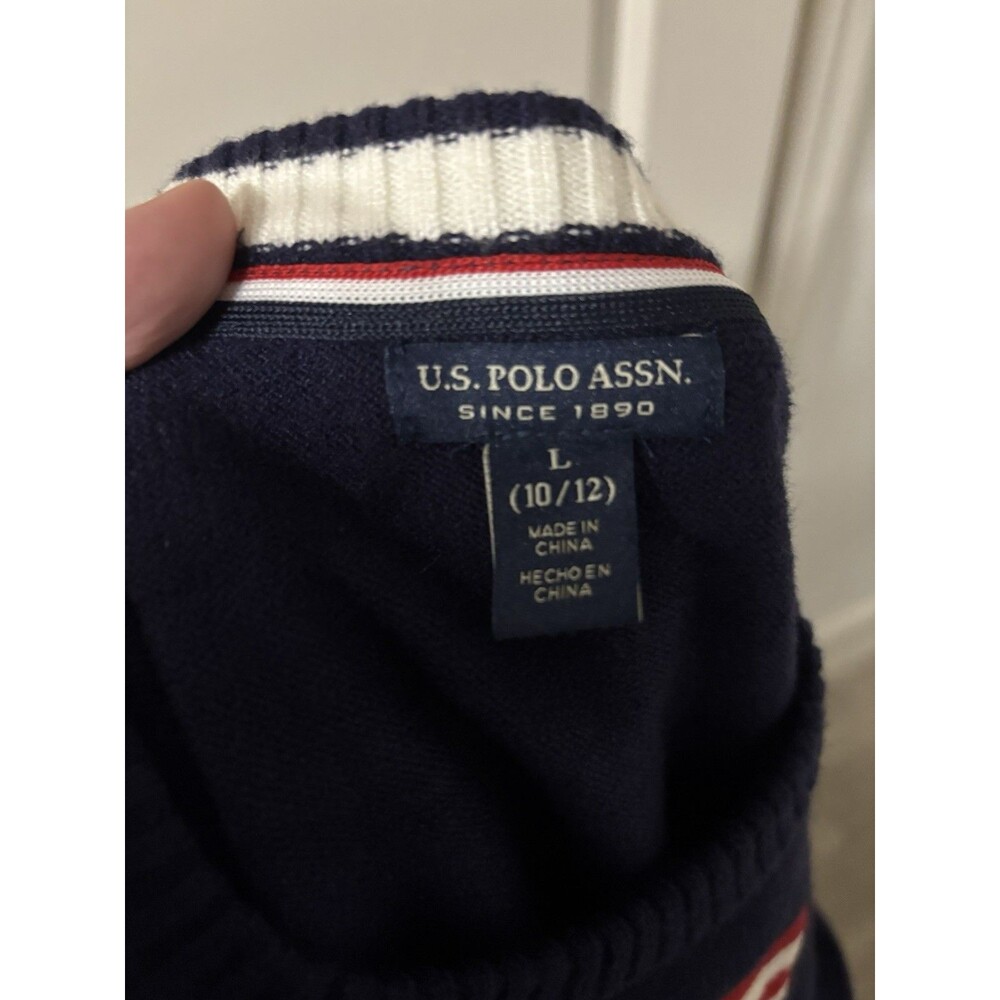 U.S. Polo Assn. Boys Pullover Sweater Navy L (10) USA Flag Graphic Long Sleeve - Picture 3 of 7